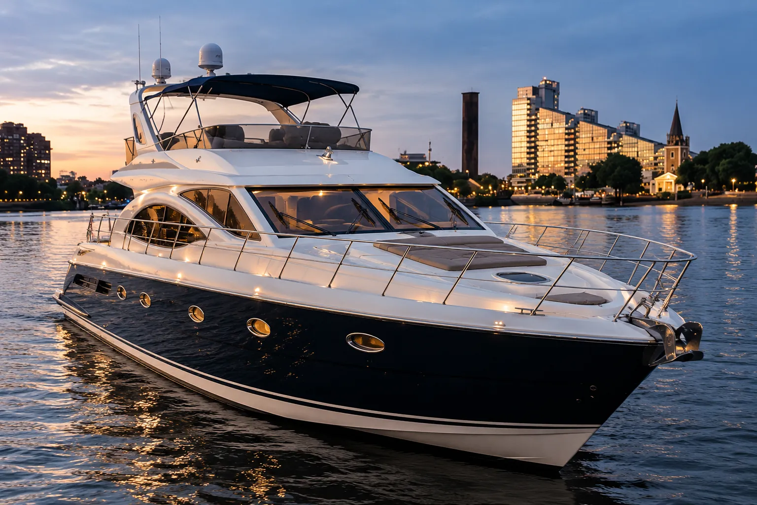 Private yacht on the Thames in the evening light
