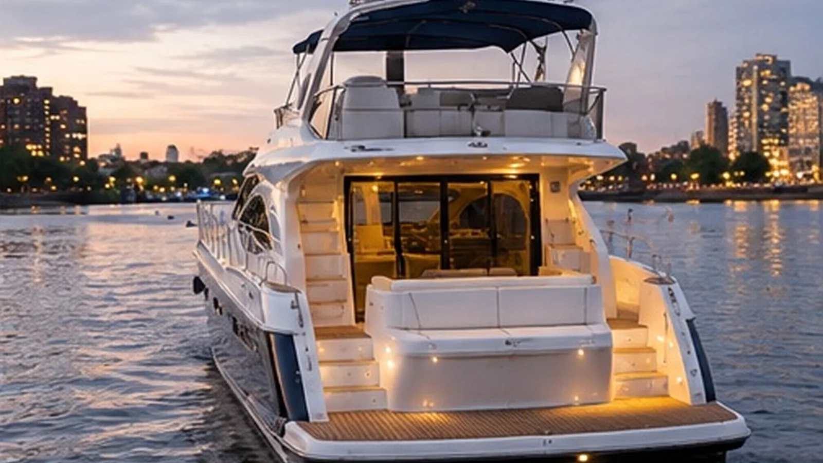 Warmly lit saloon of a private yacht on the Thames