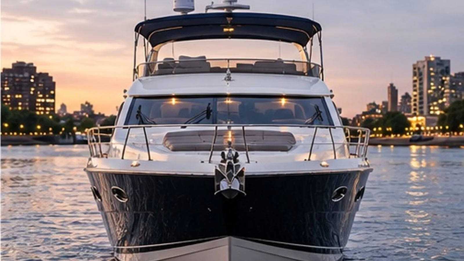 Private yacht lit up on the Thames in the evening