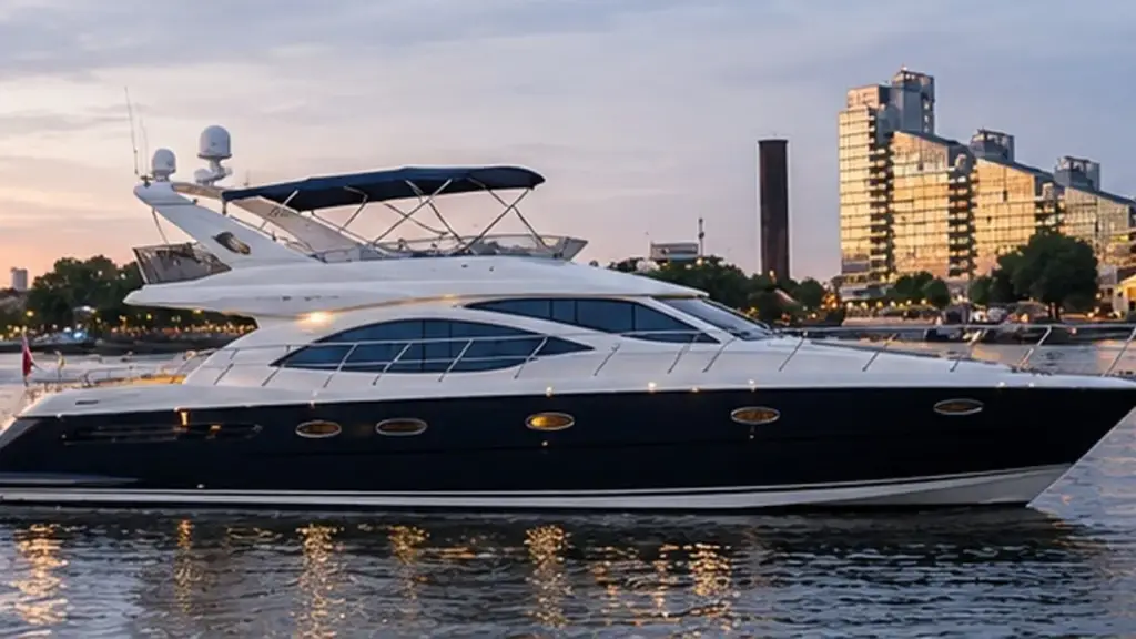 Private yacht on the Thames at Westminster with Big Ben at sunset